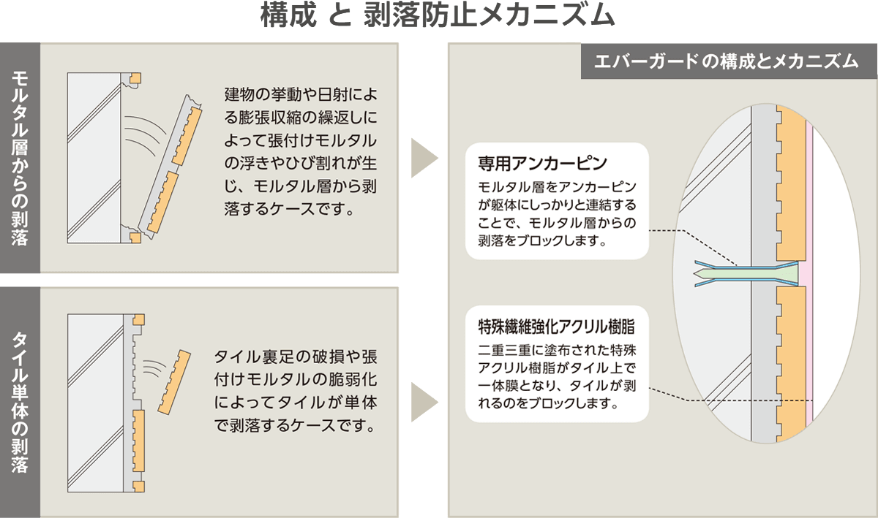 構成と剥落防水システム